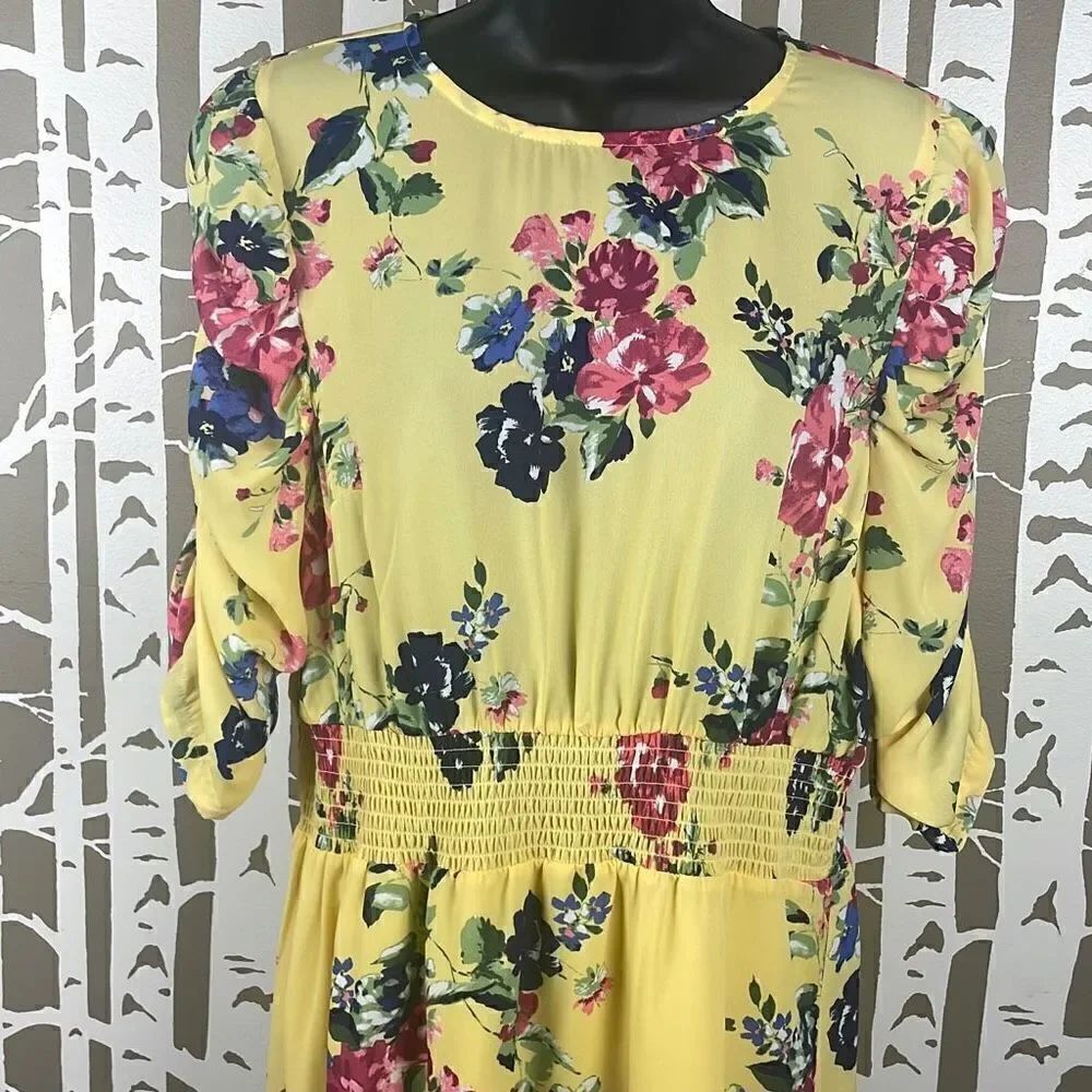Floral Print Puff Sleeve Chiffon Dress L - Picture 7 of 10